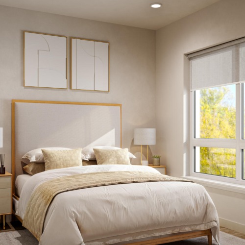 a bedroom with a large bed