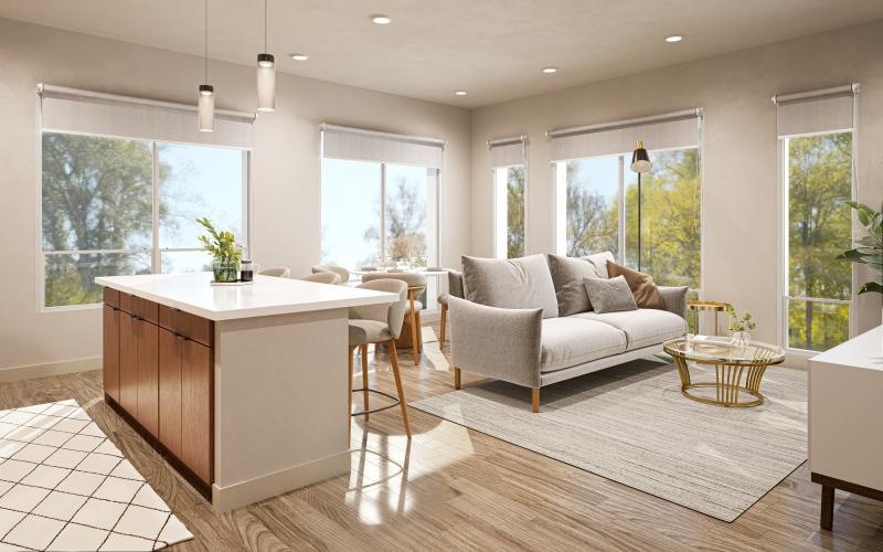 a large living room with a large window