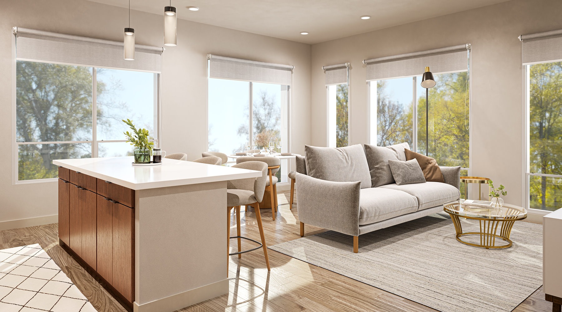 Open space living area with natural lighting