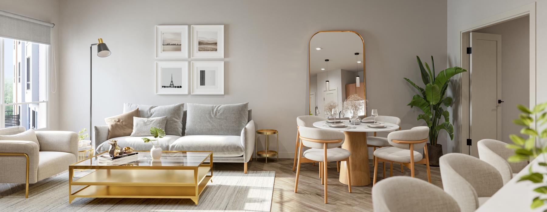 a living room with a couch and chairs