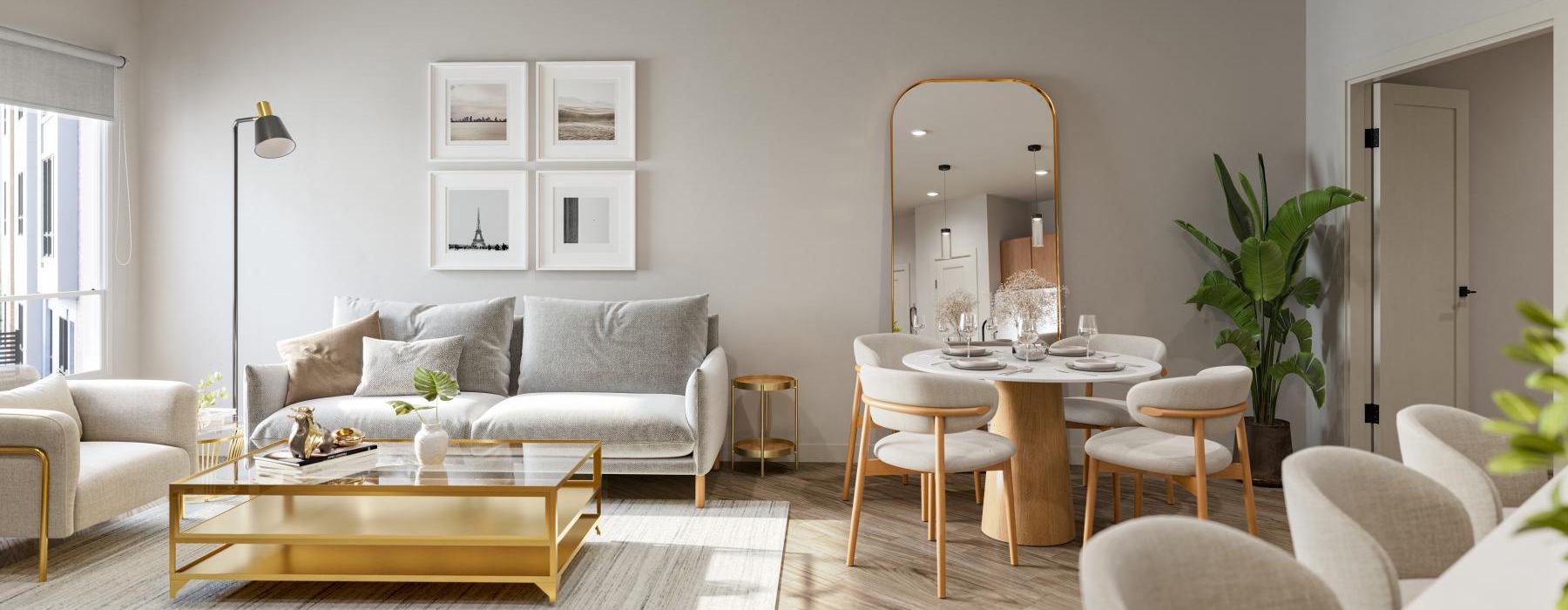 a living room with a couch and chairs