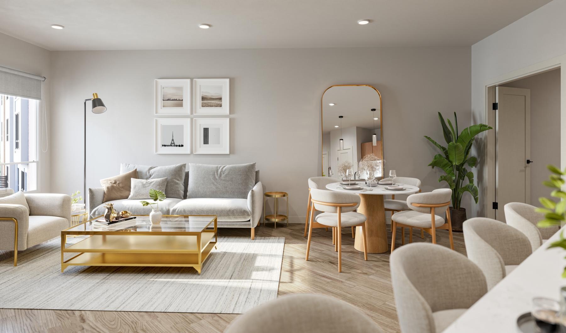 a living room with a couch and chairs