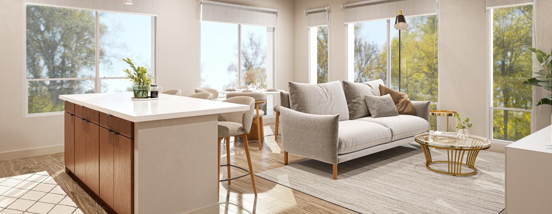 a large living room with a large window